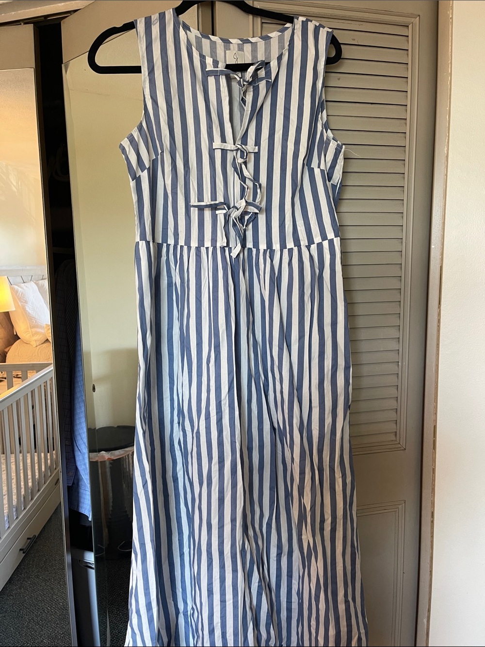 Joie Blue and White Striped Maxi Dress with Front Tie Detail